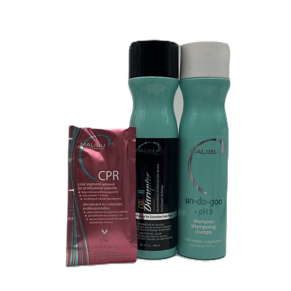 Malibu C Color Distrupter, Un-Do-Goo Shampoo & CPR Color Remover Trio